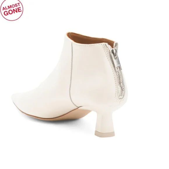 GANNI Egret Made In Spain Leather Soft Pointy Crop Boots